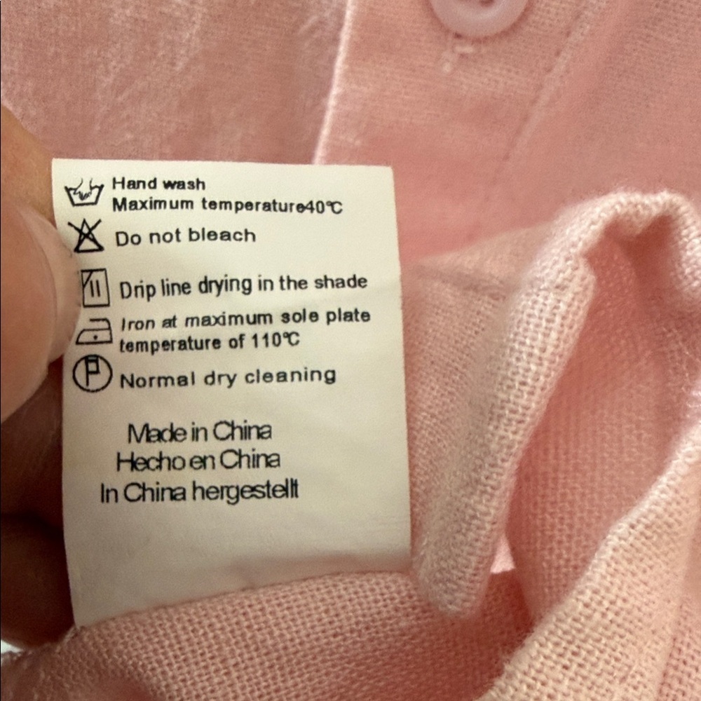Men’s Linen/Rayon blend pink short sleeve button down shirt XXXL 28” pit to pit - Picture 4 of 5